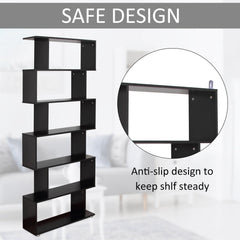 Wooden S Shape Bookcase 6 Shelves Storage Display Home Office Furniture