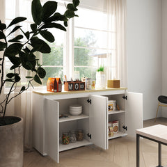 Sideboard Cabinet, Buffet Table with 2 Double Doors and Adjustable Shelves for Living Room, Entryway, White