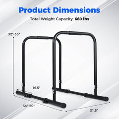 Adjustable Dip Bar Station with 660 LBS Capacity for Home Gym-Black