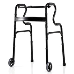 Adjustable Heavy-Duty Folding Walker with Unidirectional Wheels and Bi-Level Armrests-Black