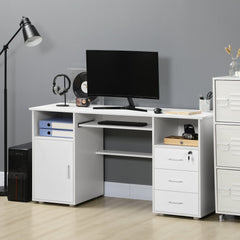 57" Computer Desk with Drawers, Home Office Desk with Keyboard Tray, Open Shelves and Lockable Drawer, Writing Workstation for Study, Black