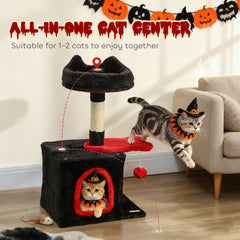28" Cat Tree Tower with Plush Top Bed, Cozy Condo, Sisal Scratching Post, Perch, Dangling Ball, Beige and Yellow