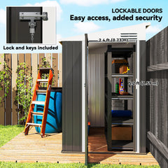 4' x 8' Outdoor Storage Shed Lean to Shed Outdoor Metal Tool Shed with Lockable Door and Air Vents, Light Grey
