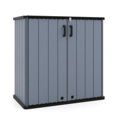 All-Weather Storage Box with Floor and Removable Shelf for Patio and Lawn-Gray