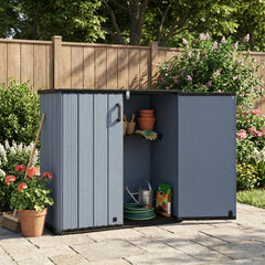 All-Weather Storage Box with Floor and Removable Shelf for Patio and Lawn-Gray