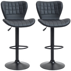 Bar Stools Set of 2, Adjustable Height Swivel Bar Chairs, PU Leather Upholstered Kitchen Counter Stools with Wide Seat, Back and Footrest, Black