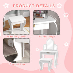 Kids Dressing Table and Chair Set, Girls Dressing Set, Makeup Desk with Drawer for 3-6 Years Old Kids, Pink