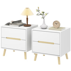 Nightstand, Bedside Table with 2 Drawers, Modern Side End Table with Solid Wood Legs for Bedroom, White