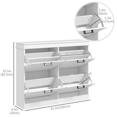 Shoe Storage Cabinet with 4 Flip Drawers and Adjustable Shelves, Narrow Shoe Cabinet for 20 Pairs of Shoes, White