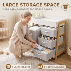 Baby Changing Table, Diaper Changing Station with Waterproof Pad, 3 Drawers and Large Basket for Newborn & Infant, White