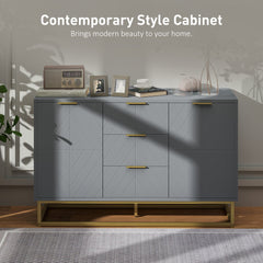 47" Storage Cabinet with Doors, Adjustable Shelves, 3 Drawers, Metal Legs for Kitchen Storage, Home Use, White