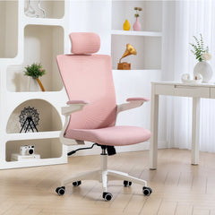 Ergonomic Office Chair, Swivel Desk Chair with Adjustable Lumbar Support, Headrest and Height, Flip-up Armrests, Beige