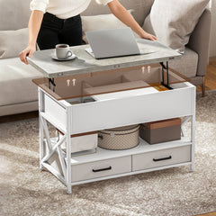 Modern Coffee Table, Lift Top Center Table with Fabric Drawers and Hidden Storage for Living Room, Distressed Black
