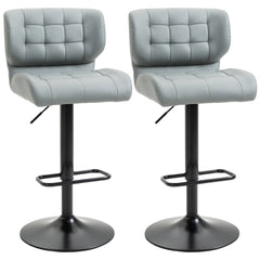 Swivel PU Leather Barstools Set of 2 Adjustable Bar Stools with Footrest Back for Kitchen Counter Dining Room Black