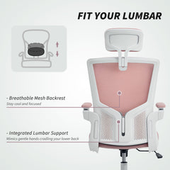 Ergonomic Office Chair, Swivel Desk Chair with Adjustable Lumbar Support, Headrest and Height, Flip-up Armrests, Beige