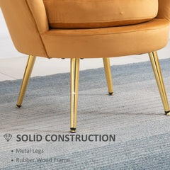 Modern Accent Chair, Velvet-Touch Fabric Leisure Club Chair with Gold Metal Legs for Bedroom, Dark Green