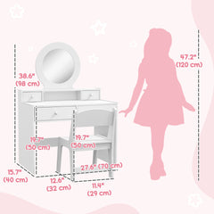 Kids Vanity Set, Children Makeup Table with Mirror, Stool and Storage Drawers, for Ages 3-8, Pink
