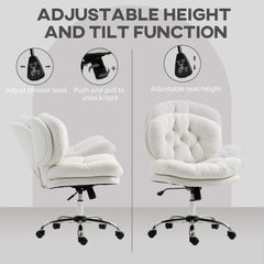 Computer Desk Chair, Armless Office Chair with Wide Padded Seat and Adjustable Height, Cream White