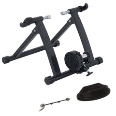 Foldable Indoor Bike Trainer, Stationary Bicycle Stand for Riding Exercise, 26-28" & 700C Wheels, Quick Release Skewer & Front Wheel Riser Block Included, Black
