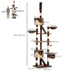 94"-102" Huge Cat Tree Ceiling High Cat Condo Scratching Post Activity Center Multi-Level Play House Light Grey