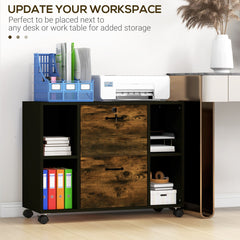 Lateral Filing Cabinet with Wheels and Lockable Drawer, File Cabinet, Mobile Printer Stand with Open Shelves for Letter and A4 Size Documents for Home Office, Grey