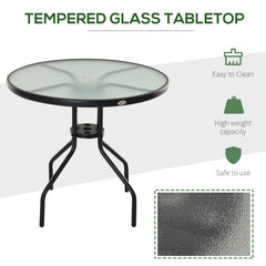 31.5'' Round Bistro Table Outdoor Dining Coffee Table w/ Tempered Glass Top Patio Garden Side Table Weather-resistant