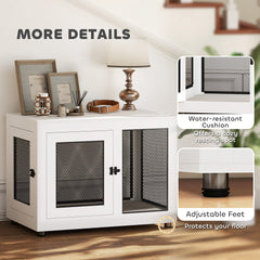 Pet Crate End Table with Water-resistant Cushion or Large Medium Dogs, Black