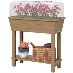 41L Self Watering Raised Garden Bed w/ Ventilation Transparent Lid Greenhouse, Planter Box w/ Storage Shelf, Black
