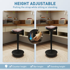 Backless Wobble Stool Chair, Standing Desk Chair, Adjustable Learning Stool for Office Desks, with Rocking Motion, Brown