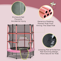 55" Kids Trampoline with Enclosure Net for Indoor/Outdoor, Trampoline for Boys and Girls Age 3-6 Years, Red