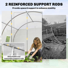 Walk-in Tunnel Greenhouse, Plant Hot House w/ Support Rods, Roll-up Mesh Door, Mesh Windows, 13'x9.8'x6.6', Green