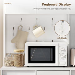71" Pantry Cabinet with Charging Station, Kitchen Storage Cabinet with Microwave Stand, Pegboard, 6 S-hooks, Black