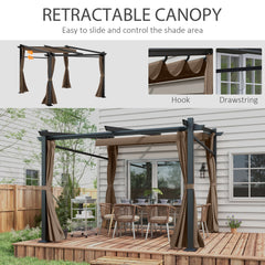 Metal Pergola with Sliding Roof Canopy, Retractable Pergola Canopy, 10' x 10', Beige