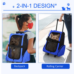 2-IN-1 Pet Luggage Box Backpack Carrier Cats Dogs w/ Handle, Rolling Wheel Grey