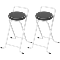 Foldable Bar Stools Set of 2, Folding Kitchen Chairs with PU Cushioned Seat, Footrest, Black
