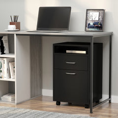 24" Small Filing Cabinet with Open Compartment, Drawer and Wheels, Home Office Storage Cabinet, Black