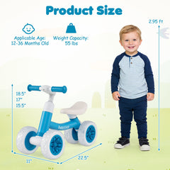 Baby Balance Bike with Adjustable Handlebar and Seat with Lighting Wheels-Blue