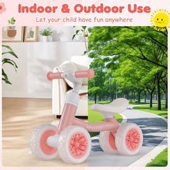 Baby Balance Bike with Adjustable Handlebar and Seat with Lighting Wheels-Pink