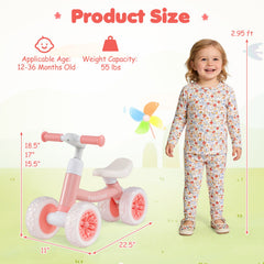 Baby Balance Bike with Adjustable Handlebar and Seat with Lighting Wheels-Pink