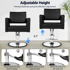 Barber Salon Chair Beauty Styling Chair with Hydraulic Pump and Adjustable Height 360°Swivel Spa Chair-Black