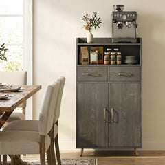 Bathroom Storage Cabinet Freestanding Floor Cabinet with 2 Drawers and 2 Doors-Gray Oak
