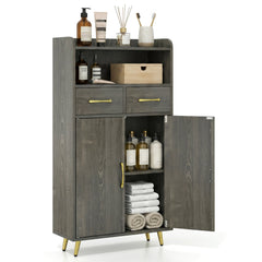 Bathroom Storage Cabinet Freestanding Floor Cabinet with 2 Drawers and 2 Doors-Gray Oak