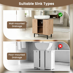 Bathroom Vanity Cabinet with U-Shaped Cut-Out 2 Rattan Doors and Shelf-Natural