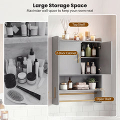 Bathroom Wall Cabinet Wall Mounted Medicine Cabinet with Towel Bars-Grey