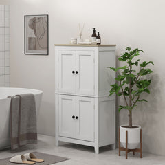 Bathroom Storage Cabinet, Modern Bathroom Floor Cabinet with 4 Doors and 2 Adjustable Shelves, White