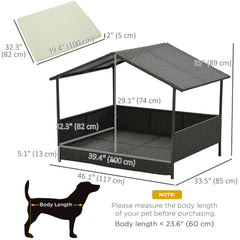 Rattan Dog House with Canopy, Wicker Dog Bed with Water-Resistant Cushion, for Small and Medium Breeds Blue