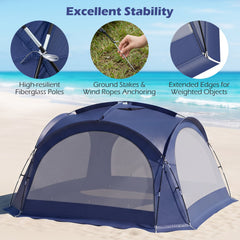 Beach Tent for 12-15 People Easy Setup Dome Canopy Tent with 4 Removable Zippered Sidewalls-Blue