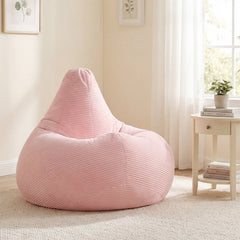 Pink Corduroy Bean Bag Chair for Adults, 35 in Wide with 28 in High Back and Sponge Filling