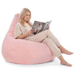 Pink Corduroy Bean Bag Chair for Adults, 35 in Wide with 28 in High Back and Sponge Filling