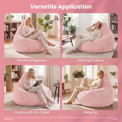 Pink Corduroy Bean Bag Chair for Adults, 35 in Wide with 28 in High Back and Sponge Filling